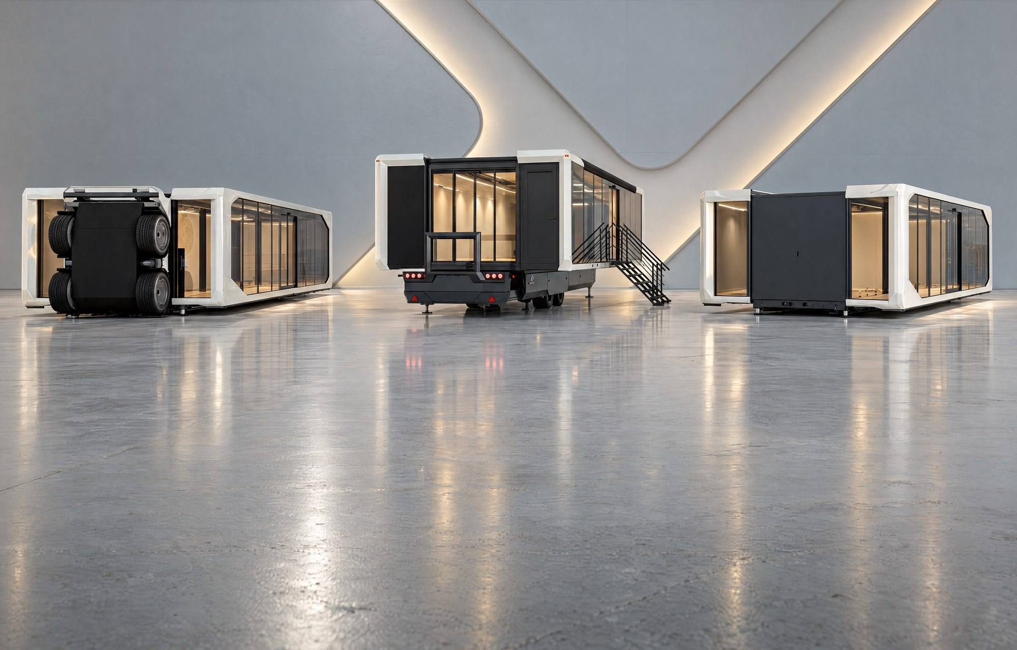Expandable-trailer in 3D, uitgeklapt op locatie